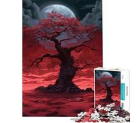 Puzzle per adulti da 1000 pezzi Albero della Luna Rossa Puzzle Scuro da 1000 pezzi Decorazione per la casa Giocattolo Sfida difficile Regalo per amici e familiari (50x75cm)