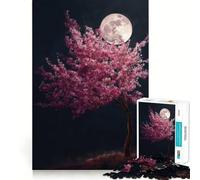 Puzzle per adulti da 1000 pezzi Albero di ciliegio in fiore al chiaro di luna,pezzi ben definiti,gioco di abilità,gioco per il tempo libero,opera d'arte natalizia (38x52cm)