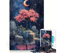 Puzzle per adulti da 1000 pezzi albero di ciliegio in fiore sotto la luna crescente,pezzi ben definiti,gioco di abilità,gioco per il tempo libero,opera d'arte natalizia (38x26cm)
