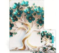 Puzzle per adulti da 1000 pezzi albero floreale turchese su sfondo marmorizzato gioco rilassante difficoltà elevata con poster abbinato e foglio di curiosità 50x75cm