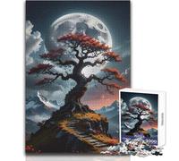 Puzzle per adulti da 1000 pezzi, albero giapponese bonsai, luna, tranquillo e rilassante, ideale per il tempo libero, taglio preciso, giocattolo artigianale, dimensioni 38x52cm