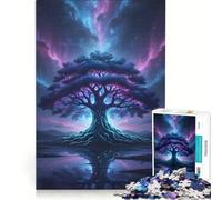 Puzzle per adulti da 1000 pezzi "Albero mistico sotto un cielo aurora boreale" gioco rilassante interazione genitore-figlio regalo di compleanno regalo di viaggio 50x75cm