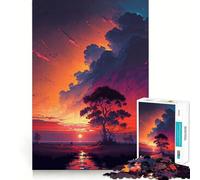 Puzzle per adulti da 1000 pezzi Albero vicino al fiume, Tramonto, Bordo preciso, Gioco creativo, Gioco rilassante, Opera d'arte natalizia (38x52cm)