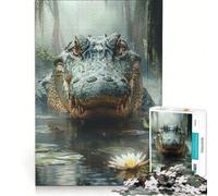 Puzzle per adulti da 1000 pezzi: Alligatore nella palude con ninfea, gioco rilassante, difficile, lista dei desideri con Babbo Natale 38x52cm