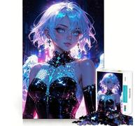 Puzzle per adulti da 1000 pezzi,Angelo al neon celeste in un paesaggio notturno futuristico,taglio preciso,divertente gioco di problem solving,svago,divertimento,decorazione per compleanno,regalo