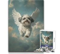 Puzzle per adulti da 1000 pezzi, angelo, cane Shih Tzu che vola nel cielo, bellissimo gioco di design, decorazione perfetta, giocattoli antistress, dimensioni 38x26cm