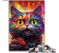 Puzzle per adulti da 1000 pezzi, animale psichedelico a forma di gatto, puzzle in legno, dimensioni 50x75cm, rompicapo, gioco per adulti, attività interattiva per famiglie