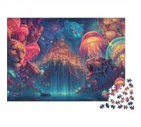 Puzzle Per Adulti Da 1000 Pezzi Animals And Castle, Cartone Extra Spesso, A Fantasy Castle Surrounded by Magical Animals Antistress E Gioco Di Logica, Attività Per La Casa, Regalo, 38x26cm/1000pcs