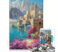 Puzzle per adulti da 1000 pezzi: Antico monastero in riva al lago, gioco divertente, rilassante e stimolante, ideale come elemento della lista dei desideri con Babbo Natale 38x52cm