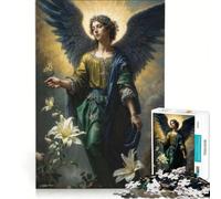 Puzzle per adulti da 1000 pezzi: Arcangelo Gabriele con gigli in un'ambientazione onirica, gioco rompicapo, difficile, ideale come regalo per tutta la famiglia 38x52cm