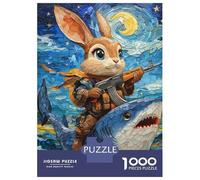 Puzzle Per Adulti Da 1000 Pezzi Armed Rabbit Riding Shark in Starry Night Puzzle Per Adulti Gioco Per Famiglie Divertente E Spiritoso Regali Di Natale E Compleanno 38x26cm/1000pcs