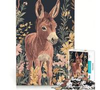 Puzzle per adulti da 1000 pezzi: Asino in un prato fiorito, gioco impossibile, difficile, compleanno e altre occasioni 50x75cm