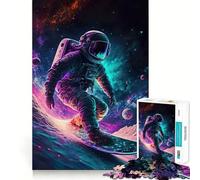 Puzzle per adulti da 1000 pezzi: astronauta che fa snowboard nello spazio,taglio preciso,divertente,gioco di logica,relax,divertimento,regalo di compleanno,stimolante per la mente (50x75cm)