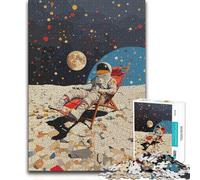 Puzzle per adulti da 1000 pezzi, Astronauta che si rilassa sulla Luna, Sfida difficile, Regali di compleanno per bambini dai 14 anni in su, 50x75cm