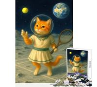 Puzzle per adulti da 1000 pezzi: Astronauta e gatto che giocano a tennis sulla Luna gioco per famiglie decorazione per la casa giocattolo fai da te per rafforzare l'amore tra le coppie (50x75cm)