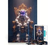 Puzzle per adulti da 1000 pezzi: Astronauta sul trono d'oro,gioco divertente e stimolante per la mente,ideale per il tempo libero,compleanno e altre occasioni speciali (38x52cm)