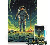 Puzzle per adulti da 1000 pezzi: Astronauta sulla Luna con razzo di lancio Taglio preciso Divertente gioco di logica Rilassante e stimolante Regalo di compleanno (38x26cm)