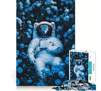 Puzzle per adulti da 1000 pezzi: Astronauta tra rose blu,gioco di assemblaggio,gioco di logica,divertente e rilassante,ideale per compleanni (50x75cm)