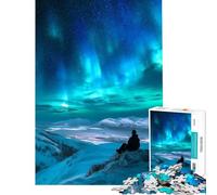 Puzzle per adulti da 1000 pezzi Aurora boreale con persona sulla montagna gioco impossibile giocattolo educativo regalo di Babbo Natale segreto per divertimento in famiglia (dimensioni 50x75cm)