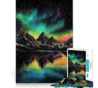 Puzzle per adulti da 1000 pezzi,Aurora Boreale,Montagna,Lago,Arte con pastelli,Gioco di precisione,Sfida mentale,Giocattolo,Momento di relax e divertimento,Decorazione natalizia per la casa (38x26cm)