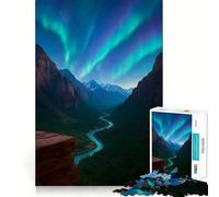 Puzzle per adulti da 1000 pezzi: Aurora boreale su montagna,fiume,valle Gioco di precisione,sfida mentale,divertimento e tranquillità Decorazione natalizia per la casa (38x26cm)