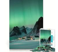 Puzzle per adulti da 1000 pezzi: Aurora boreale su un villaggio artico,luci del nord Gioco di precisione,sfida mentale,divertimento e tranquillità Decorazione natalizia per la casa (38x26cm)