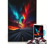 Puzzle per adulti da 1000 pezzi: Aurora boreale su una strada, gioco divertente, rilassante e stimolante per la mente, per rafforzare l'amore tra le coppie 50x75cm