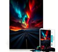 Puzzle per adulti da 1000 pezzi: Aurora boreale su una strada solitaria,gioco a incastro preciso,stimolante per la mente,gioco gratuito,scena natalizia (38x26cm)