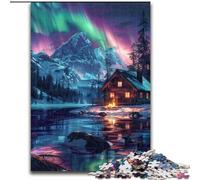 Puzzle per adulti da 1000 pezzi Aurora boreale sulla neve, in legno, decorazione colorata per la casa e gioco interattivo per famiglie, (50x75cm)