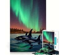 Puzzle per adulti da 1000 pezzi,Aurora,Orca,Balena,Giunzione liscia,Divertente gioco cognitivo,Giocattolo per il tempo libero,Regalo di compleanno,Mente (38x26cm)