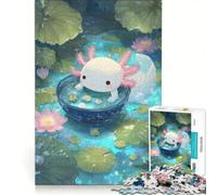 Puzzle per adulti da 1000 pezzi: Axolotl in uno stagno di loto, gioco divertente, rilassante e stimolante per la mente, per rafforzare l'amore tra le coppie 50x75cm