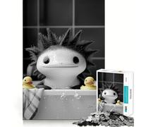 Puzzle per adulti da 1000 pezzi: Axolotl nella vasca da bagno con paperelle di gomma,taglio preciso,divertente,gioco di logica,relax,divertimento,regalo di compleanno,mente (38x26cm)