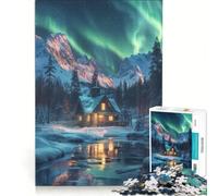 Puzzle per adulti da 1000 pezzi, baita tra le montagne e l'aurora boreale, gioco pratico, rilassante e stimolante per la mente, adatto come decorazione da scrivania, 38x26cm