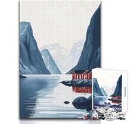 Puzzle per adulti da 1000 pezzi "Baite rosse nel fiordo", gioco intellettuale, sfida difficile, idee regalo, dimensioni 50x75cm