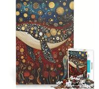 Puzzle per adulti da 1000 pezzi: Balena blu in un oceano dorato e stellato, gioco impossibile, attività divertenti da fare in casa, regalo di Natale o compleanno 38x52cm
