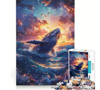 Puzzle per adulti da 1000 pezzi Balena che emerge al tramonto con gabbiani gioco impossibile ideale per passare il tempo in casa compleanno e Natale 38x26cm