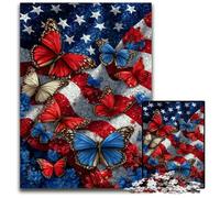 Puzzle per adulti da 1000 pezzi, bandiera americana, farfalla, puzzle in legno, giochi educativi, con poster abbinato e scheda quiz per età dai 14 anni in su, 50x75cm