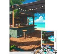 Puzzle per adulti da 1000 pezzi,bar sulla spiaggia con sgabelli e bevande,giocattolo educativo,regalo di compleanno,giochi rilassanti con poster abbinato e quiz,dimensioni del foglio 50x75cm