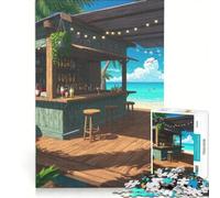 Puzzle per adulti da 1000 pezzi: Bar sulla spiaggia con sgabelli e bevande, gioco interattivo, difficile e stimolante, collezione d'artista, belle arti 50x75cm
