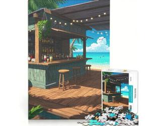 Puzzle per adulti da 1000 pezzi: Bar sulla spiaggia con sgabelli e bevande, gioco interattivo, difficile e stimolante, collezione d'artista, belle arti 50x75cm