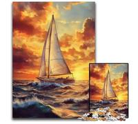 Puzzle per adulti da 1000 pezzi, barca a vela che naviga sul mare, puzzle in cartone, regalo perfetto per l'arredamento della casa, divertimento in famiglia, età 14+, 26x38cm