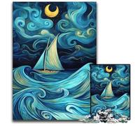 Puzzle per adulti da 1000 pezzi, barca a vela sotto il cielo notturno, puzzle in cartone dal design intricato per adolescenti, decorazioni fai da te e divertimento che stimola la mente, 26x38cm