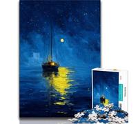 Puzzle per adulti da 1000 pezzi, barca a vela sotto il cielo stellato, sfida difficile antistress, ogni pezzo è unico, gioco divertente per tutta la famiglia, 38x26cm