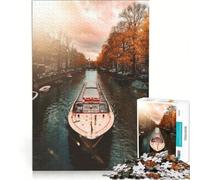 Puzzle per adulti da 1000 pezzi, barca sul canale di Amsterdam in autunno, antistress, difficile e stimolante, bellissimo gioco dal design 38x26cm