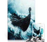 Puzzle per adulti da 1000 pezzi Barca vichinga nella tempesta Fatto di legno da 14 anni in su Giocattoli per la decorazione della casa Regalo divertente misurare：50x75cm