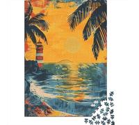 Puzzle Per Adulti Da 1000 Pezzi Beach Sunset Lighthouse Art Print Puzzle Per Adulti Gioco Rompicapo Vacanza A Casa Passatempo Interazione Genitore-figlio 52x38cm/1000pcs