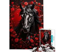 Puzzle per adulti da 1000 pezzi Bellezza nera tra rose rosse giochi per famiglie giocattoli avvincenti per coltivare la pazienza regalo divertente attività per famiglie (dimensioni 50x75cm)