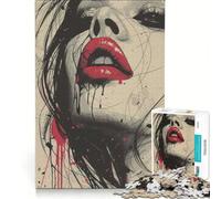 Puzzle per adulti da 1000 pezzi, Bellezza Rossetto Rosso, Gioco interattivo, Difficile e stimolante, Collezione d'artista, Belle Arti 38x26cm