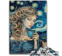 Puzzle per adulti da 1000 pezzi "Bere caffè nel cielo notturno" per bambini dai 14 anni in su, interessanti regali per ridurre lo stress per amici e familiari, 38x26cm
