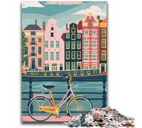 Puzzle per adulti da 1000 pezzi, bicicletta sui canali di Amsterdam, per bambini dai 14 anni in su, interessanti regali per ridurre lo stress per amici e familiari (dimensioni 38x52cm)